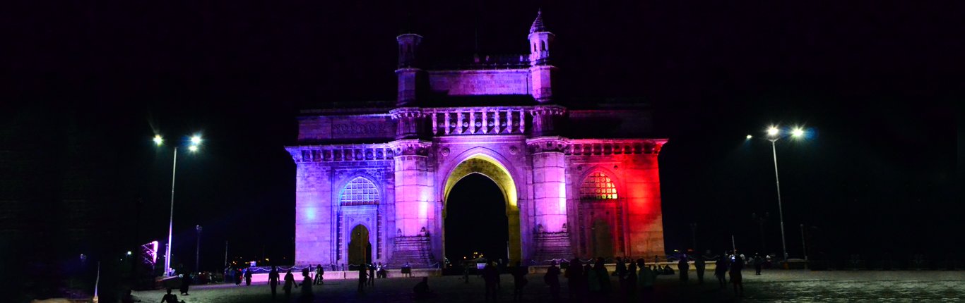 The Gateway of India lit up at night